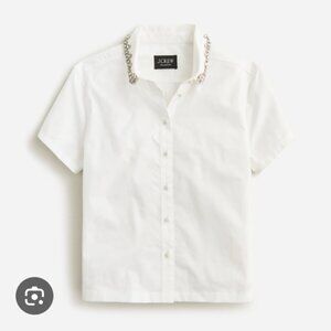 NWT J. Crew Collection Embellished Cropped Button-up Shirt White 6